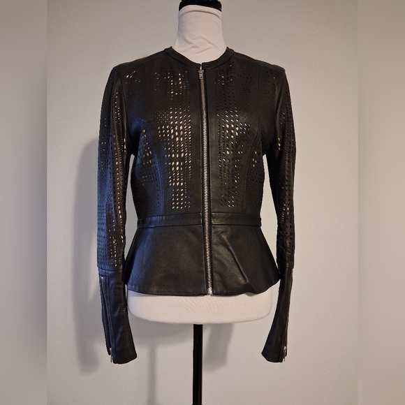 Parker Jackets & Blazers - Black Leather Jacket Laser Cut Womens Size Large